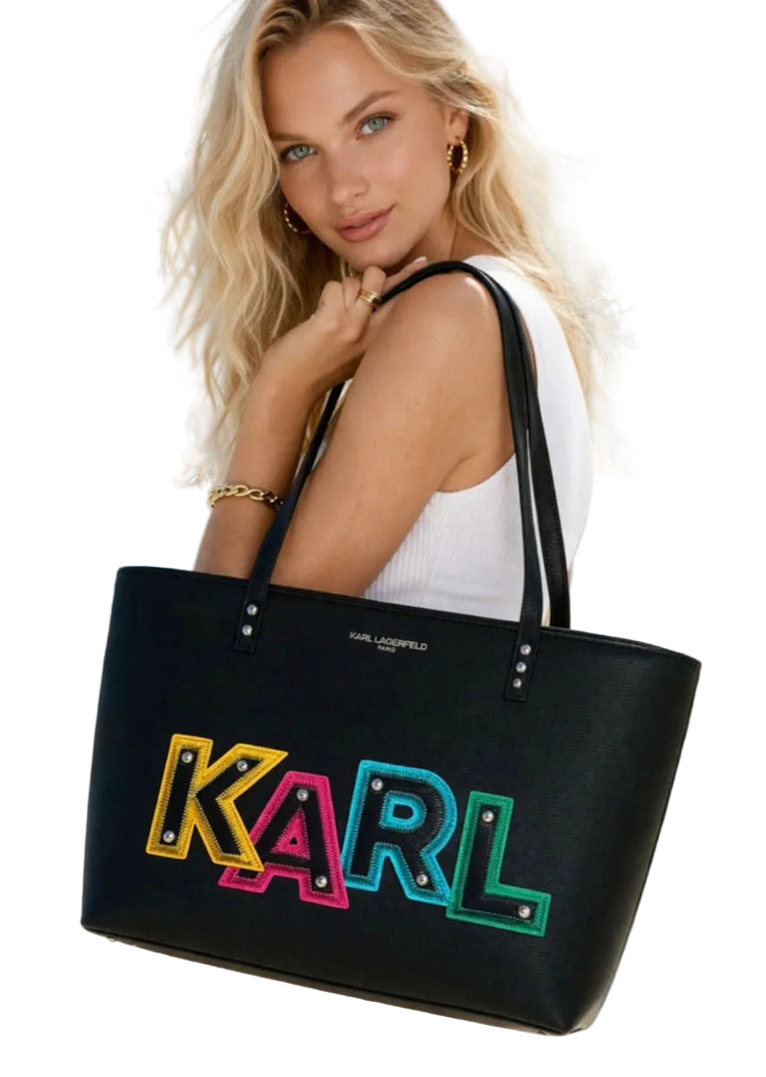 Bolso Karl Lagerfeld negro con detalle en bordado de colores