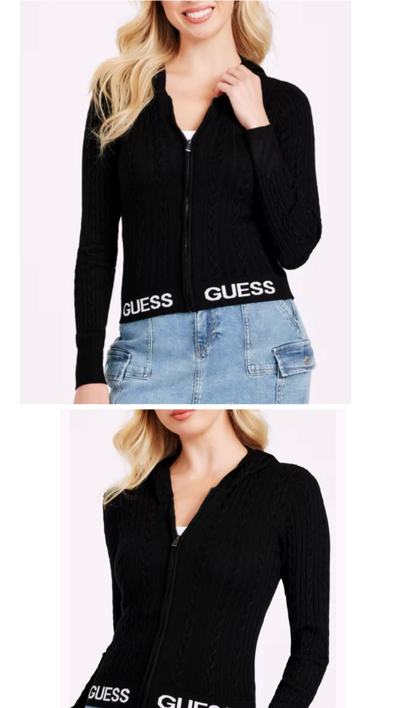 Sueter Guess con gorro y detalle en cintura negro