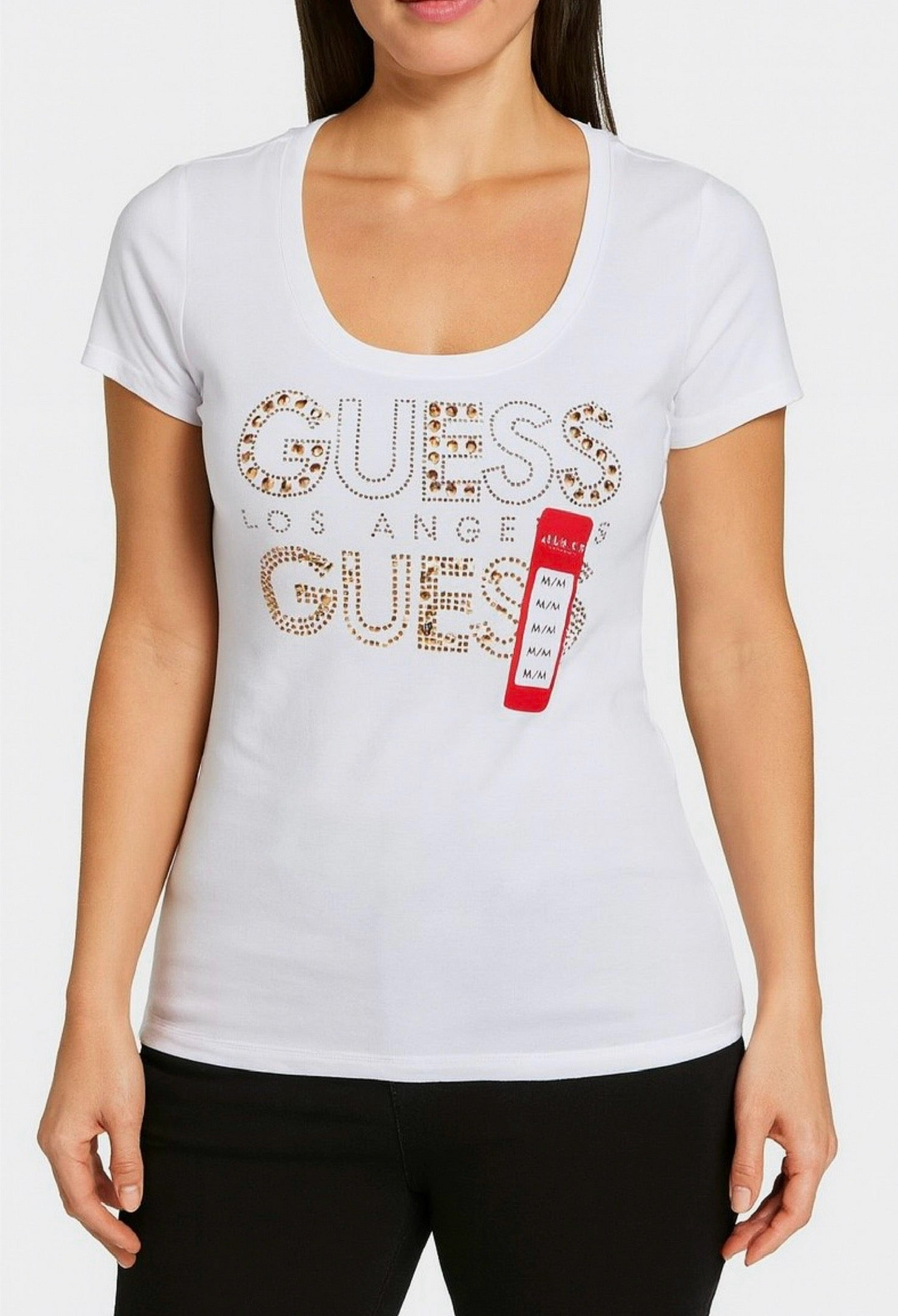 Blusa Guess blanco brillantes oro rosa