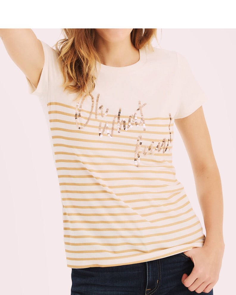 Blusa Nautica blanco rayas beige lentejuelas mujer
