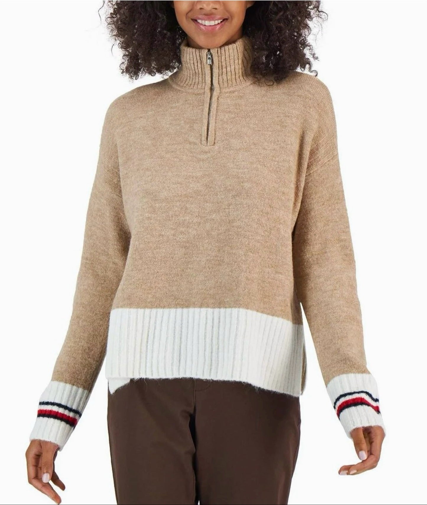 Suéter TH Beige con blanco