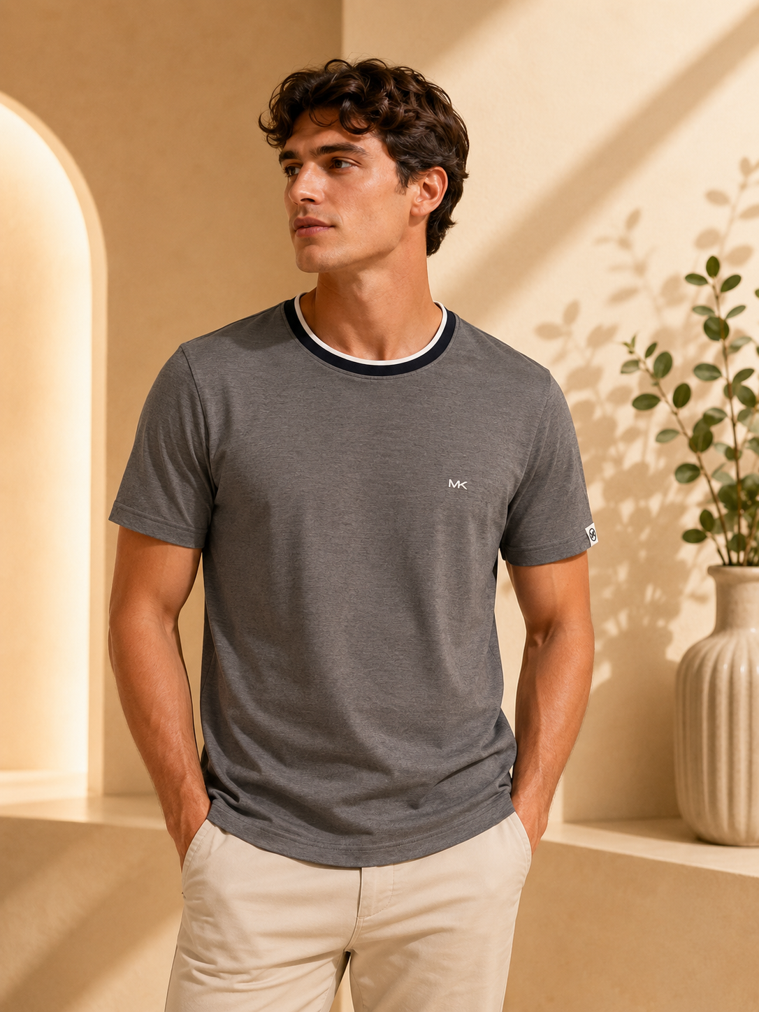 Camiseta MK gris con detalle en cuello
