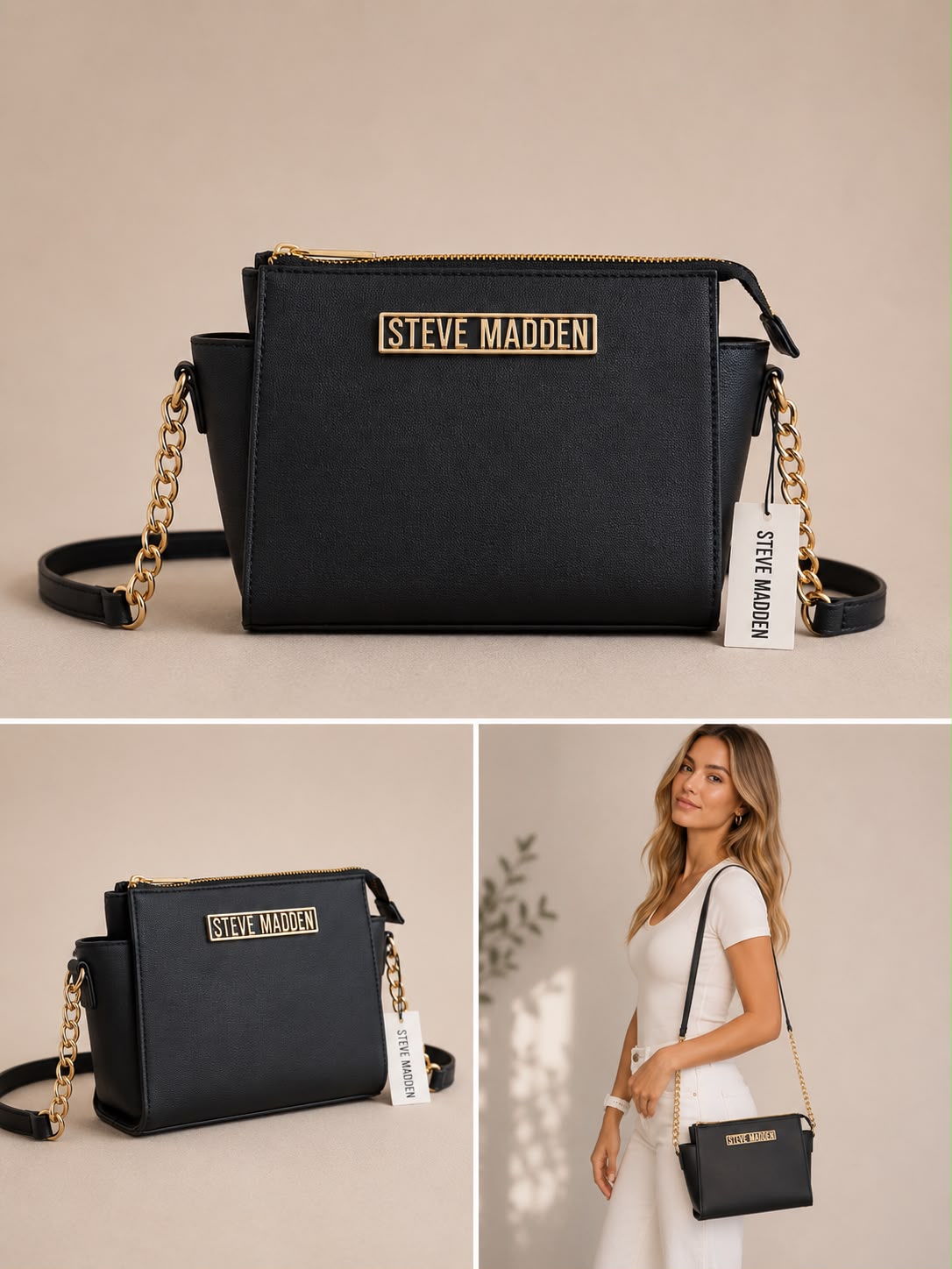 Bolso Steve Madden azul con detalles dorados