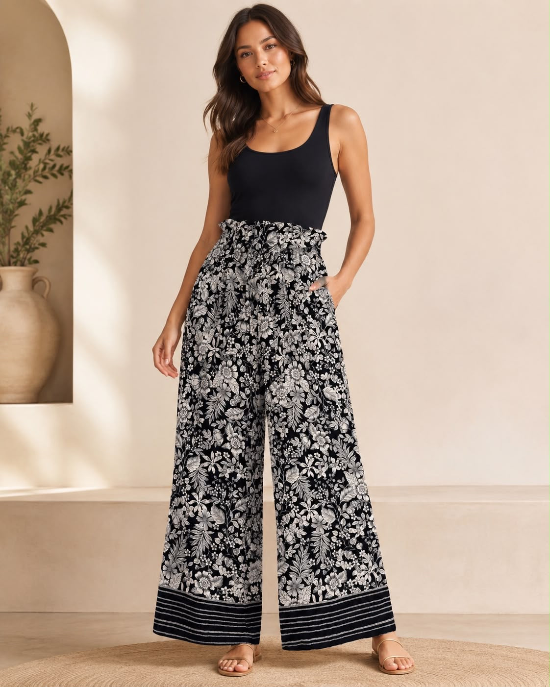 Pantalón Náutica negro floreado