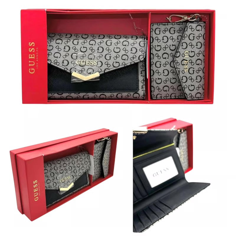 Set de Billetera Guess gris con negro con monedero