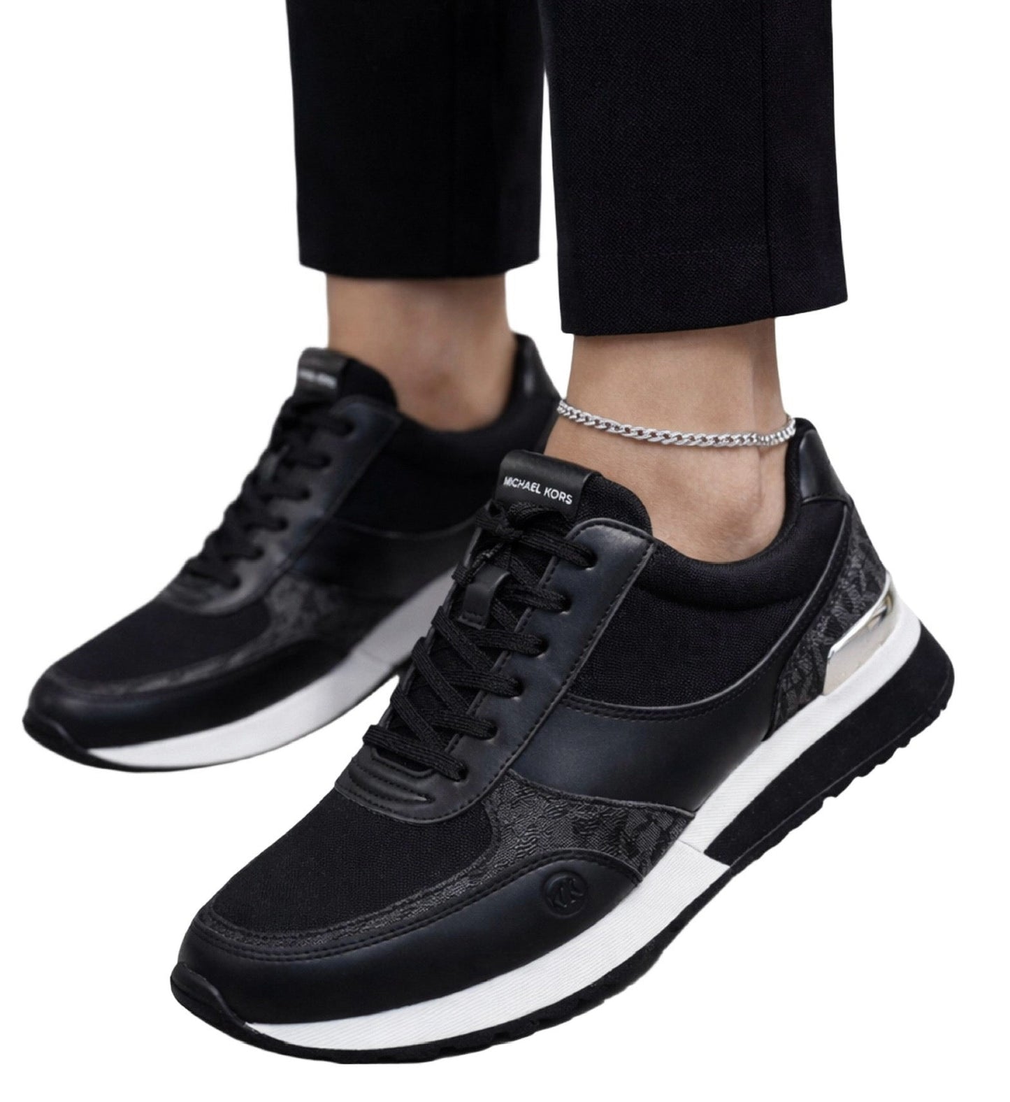 Tennis MK negro cuero estampado (mujer)