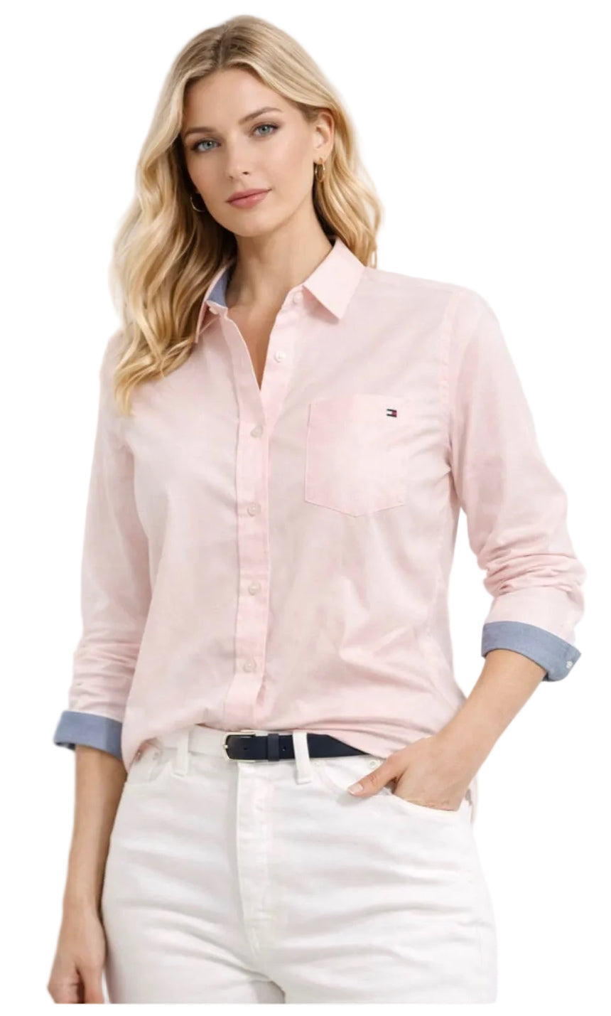 Blusa camisera TH rayas rosada manga larga