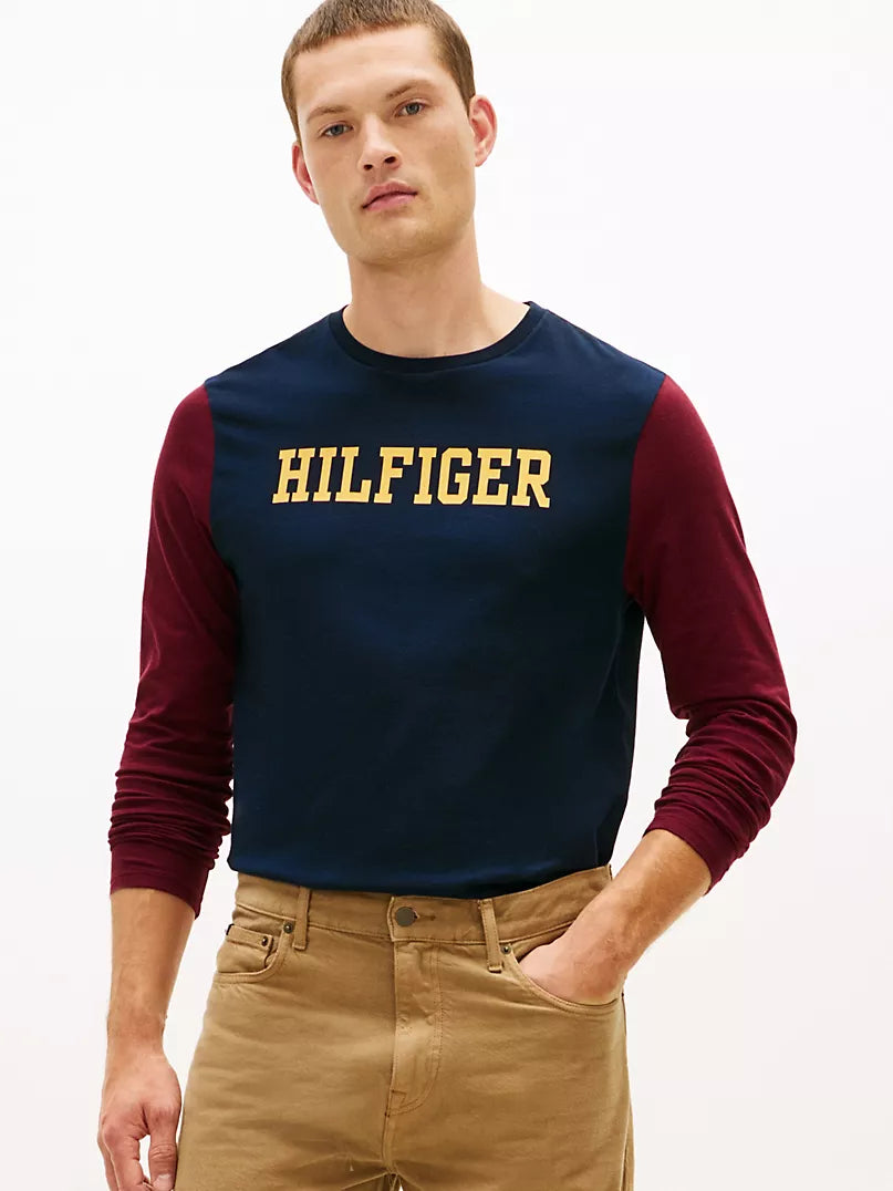 Camiseta TH manga larga azul con vino