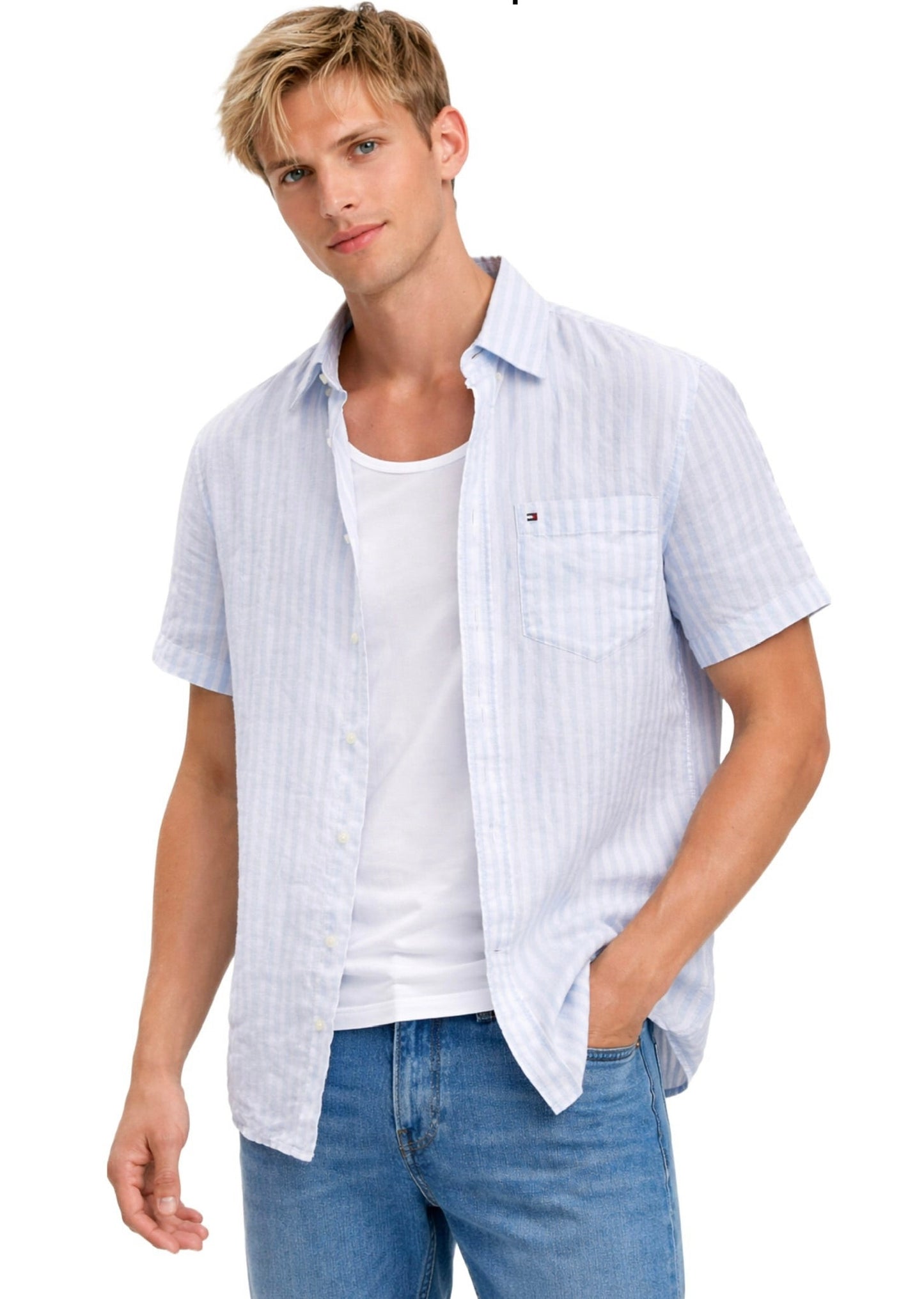 Camisa TH rayas celestes manga corta