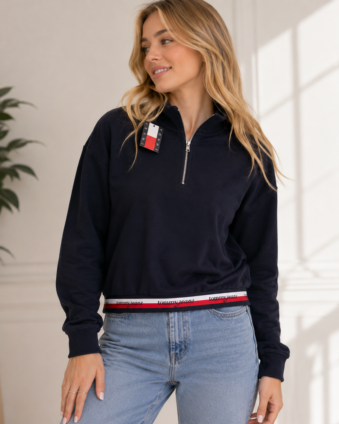Sudadera TH con zipper y detalle con elástico
