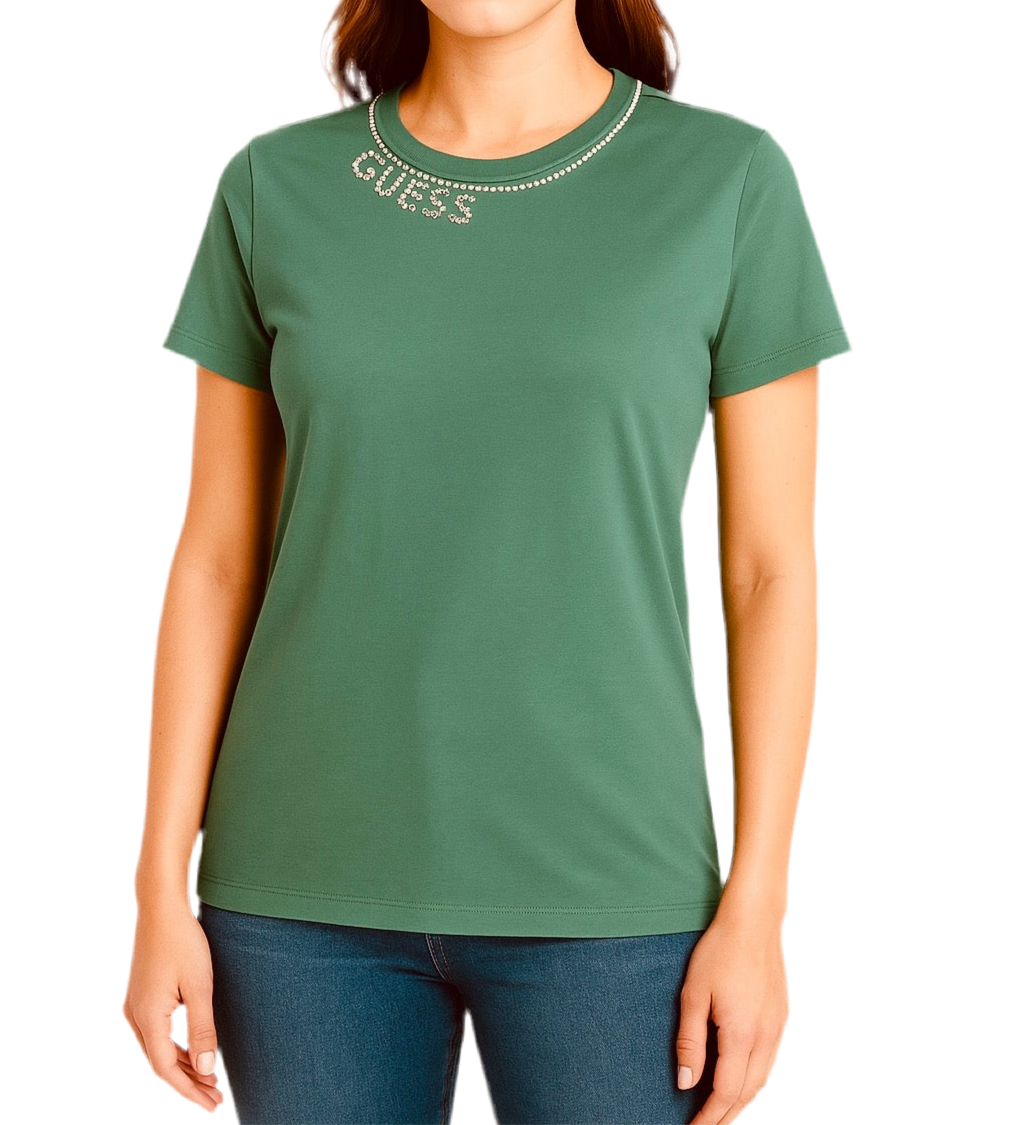 Blusa Guess mujer verde menta con detalle en pedrería plateada