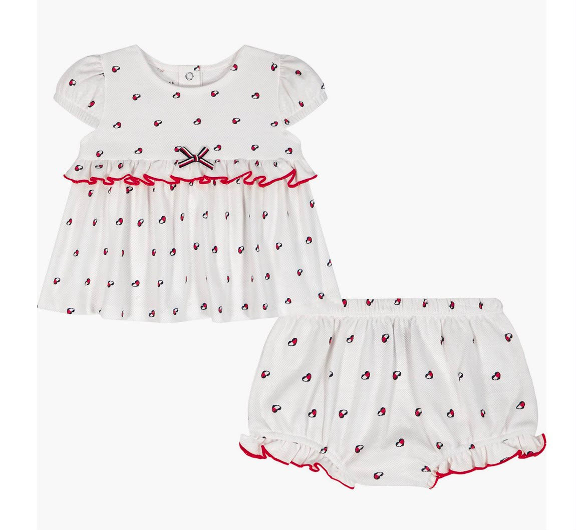 Set Bebé TH blanco con estampado de corazones