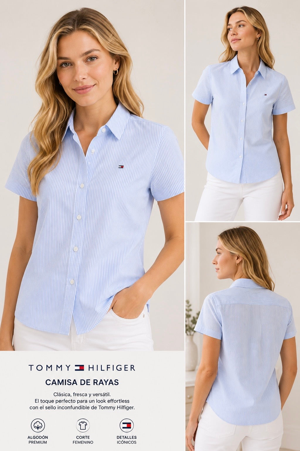 Blusa camisera TH manga corta con rayas