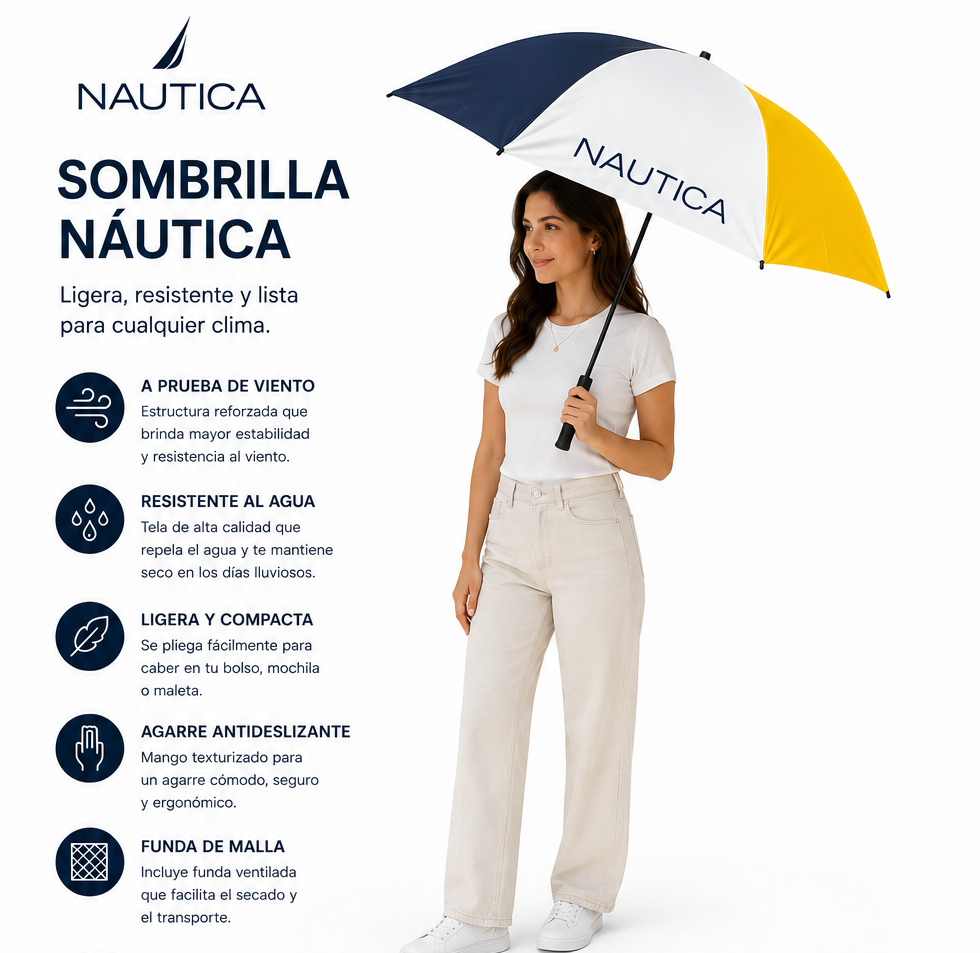 Paraguas Náutica mediano amarillo con blanco y azul