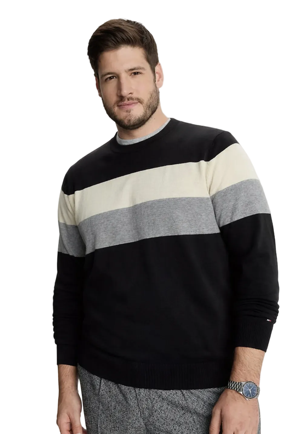 Sudadera sueter TH negro rayas gris beige hombre