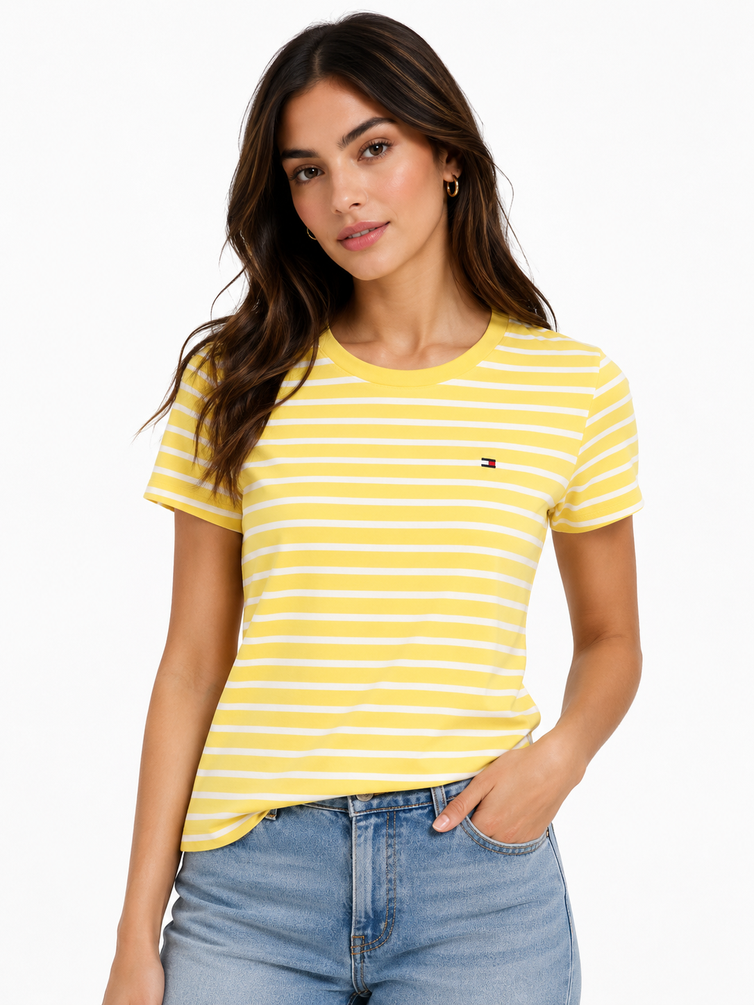 Blusa TH amarilla con rayas blancas