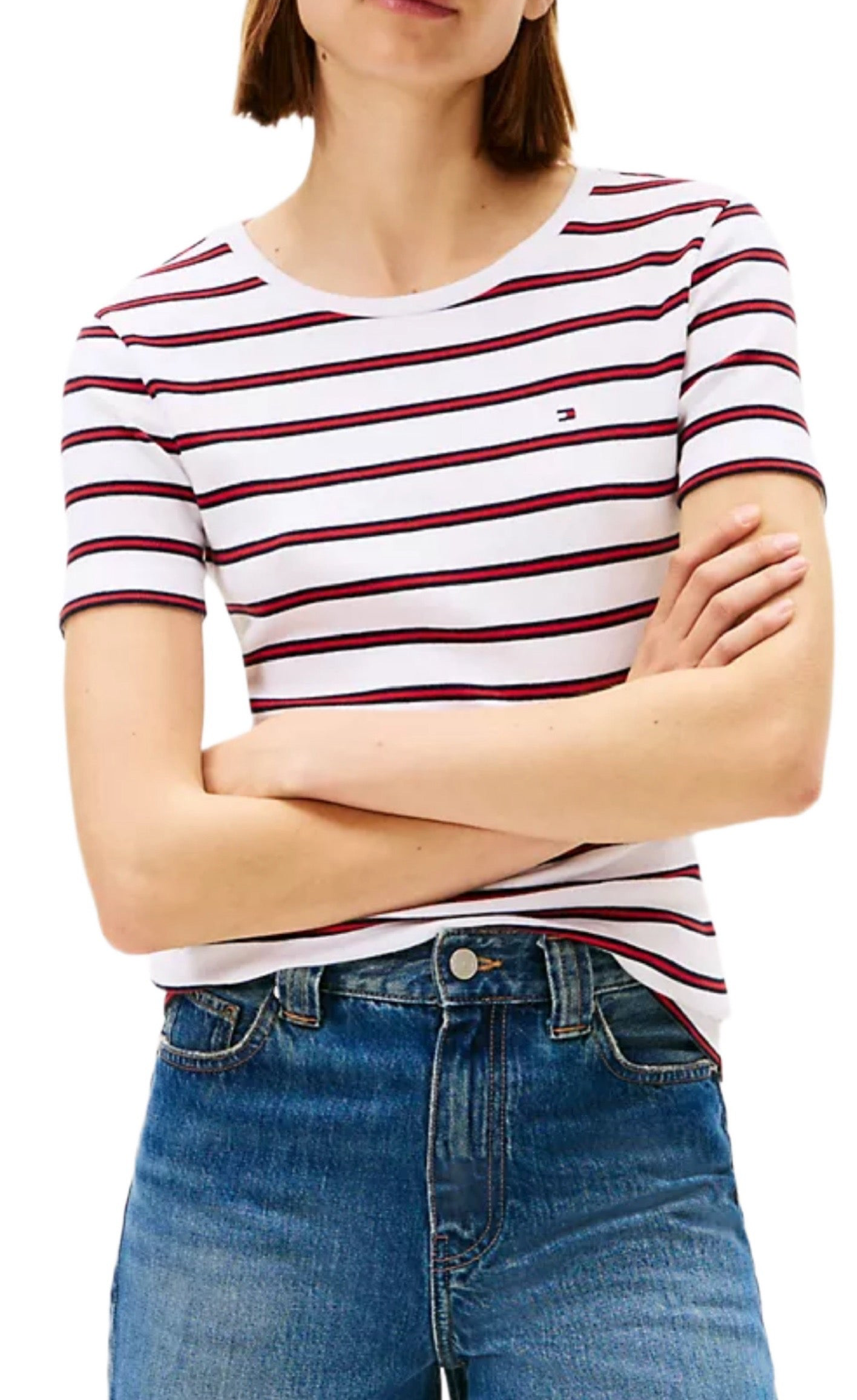 Blusa TH blanca rayas rojas