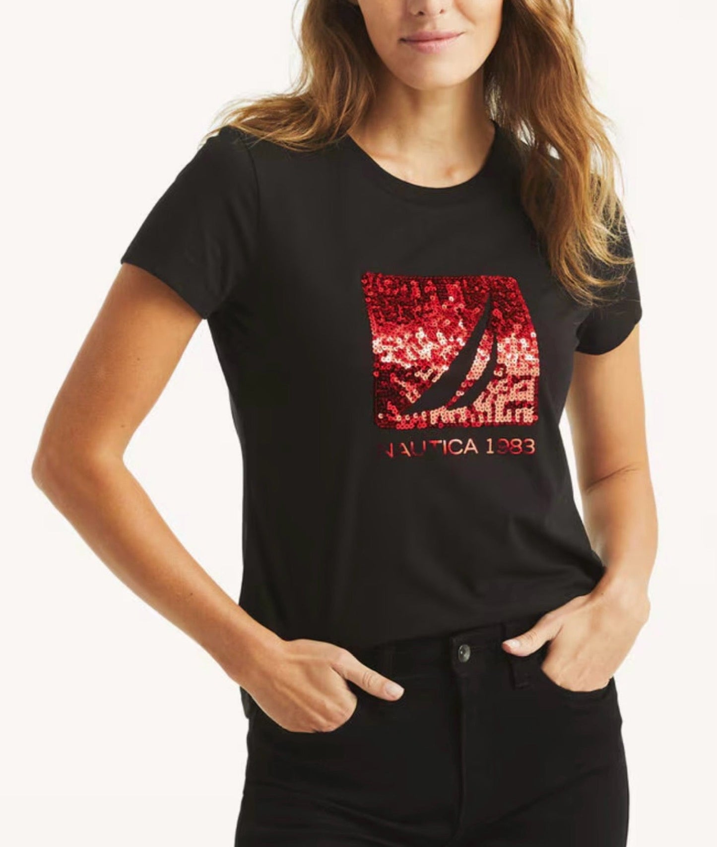 Blusa Náutica Negro con print rojo