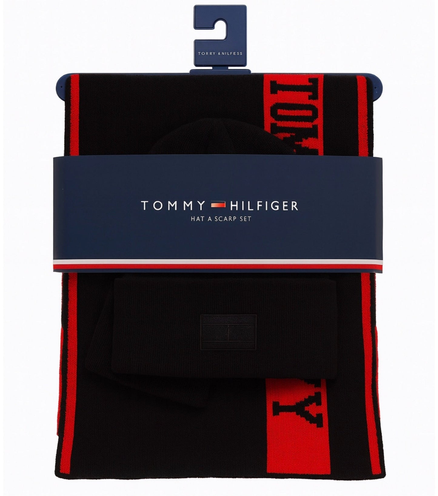 Set de gorro y Bufanda TH rojo con negro