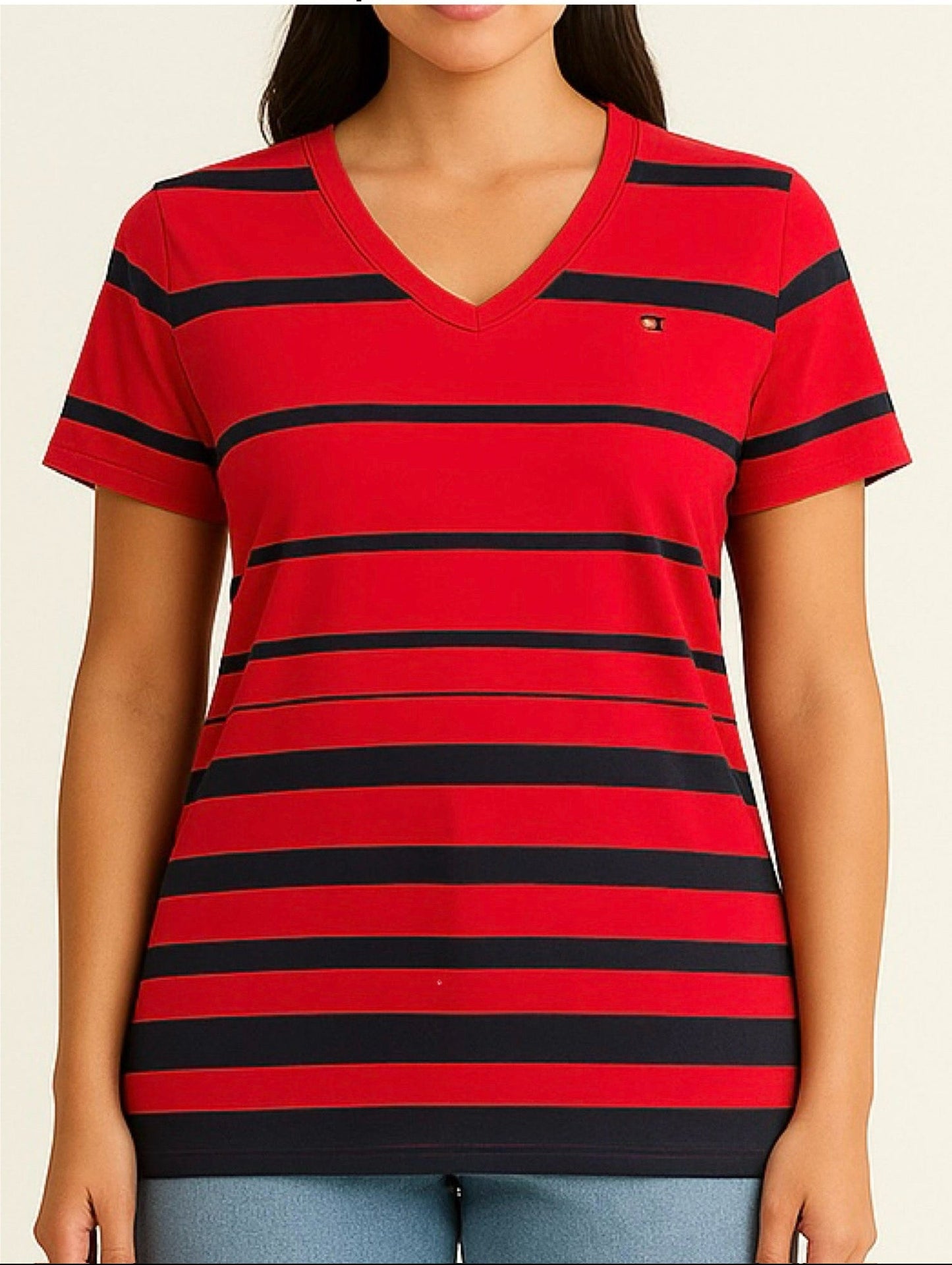 Blusa TH rayas azul con rojo