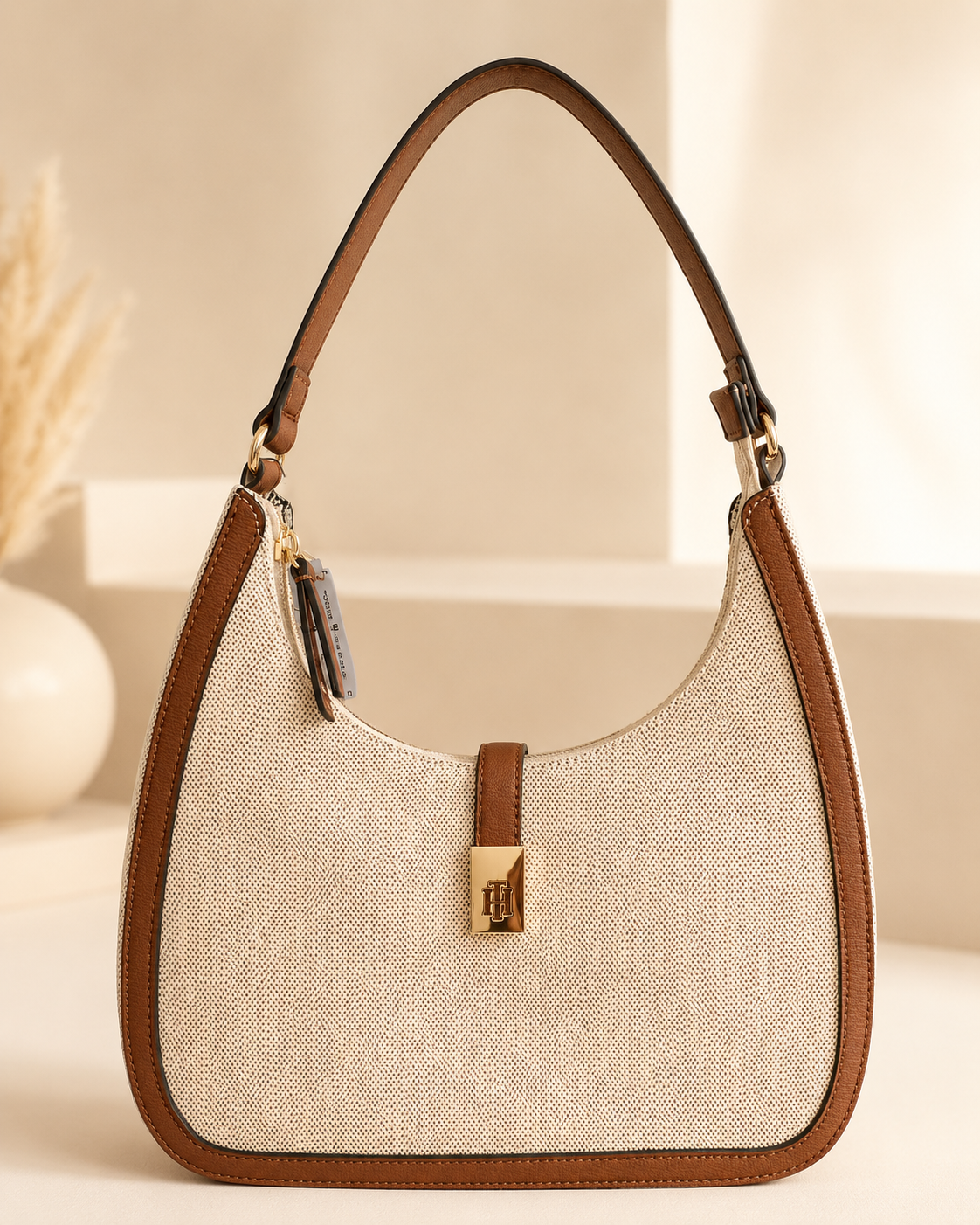 Bolso TH beige con camel (textura)