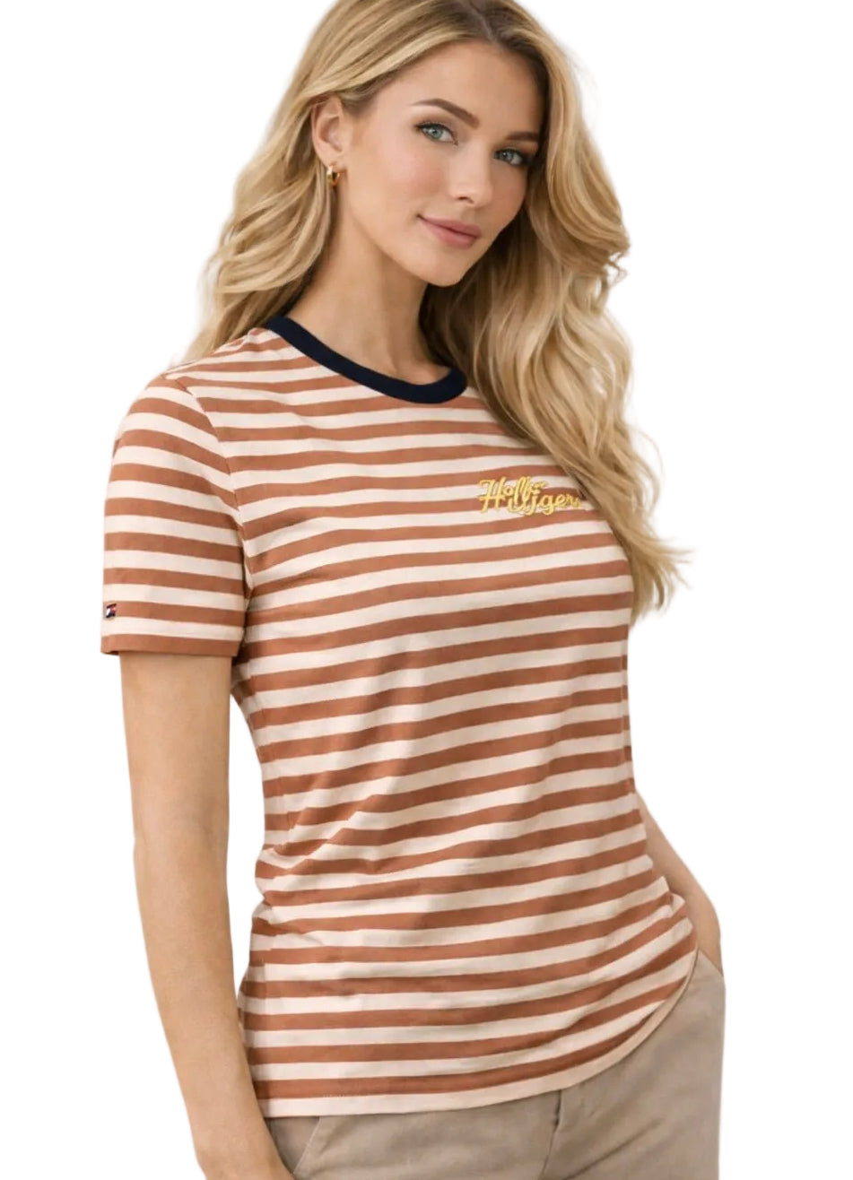 Blusa TH, rayas con detalle bordado dorado