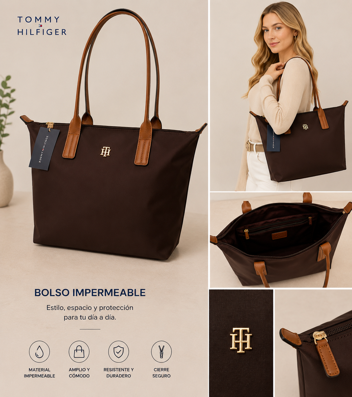 Bolso TH grande café impermeable