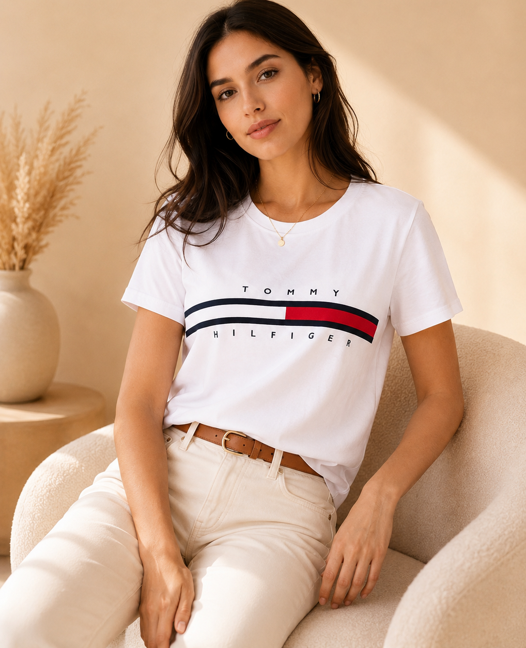 Blusa TH blanca con franja