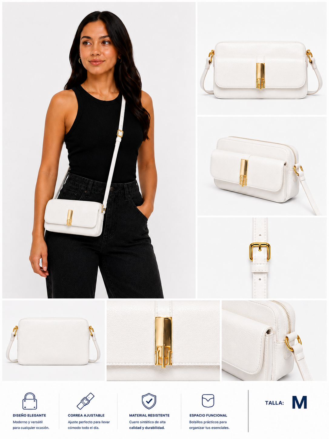Bolso TH manos libres blanco con dorado