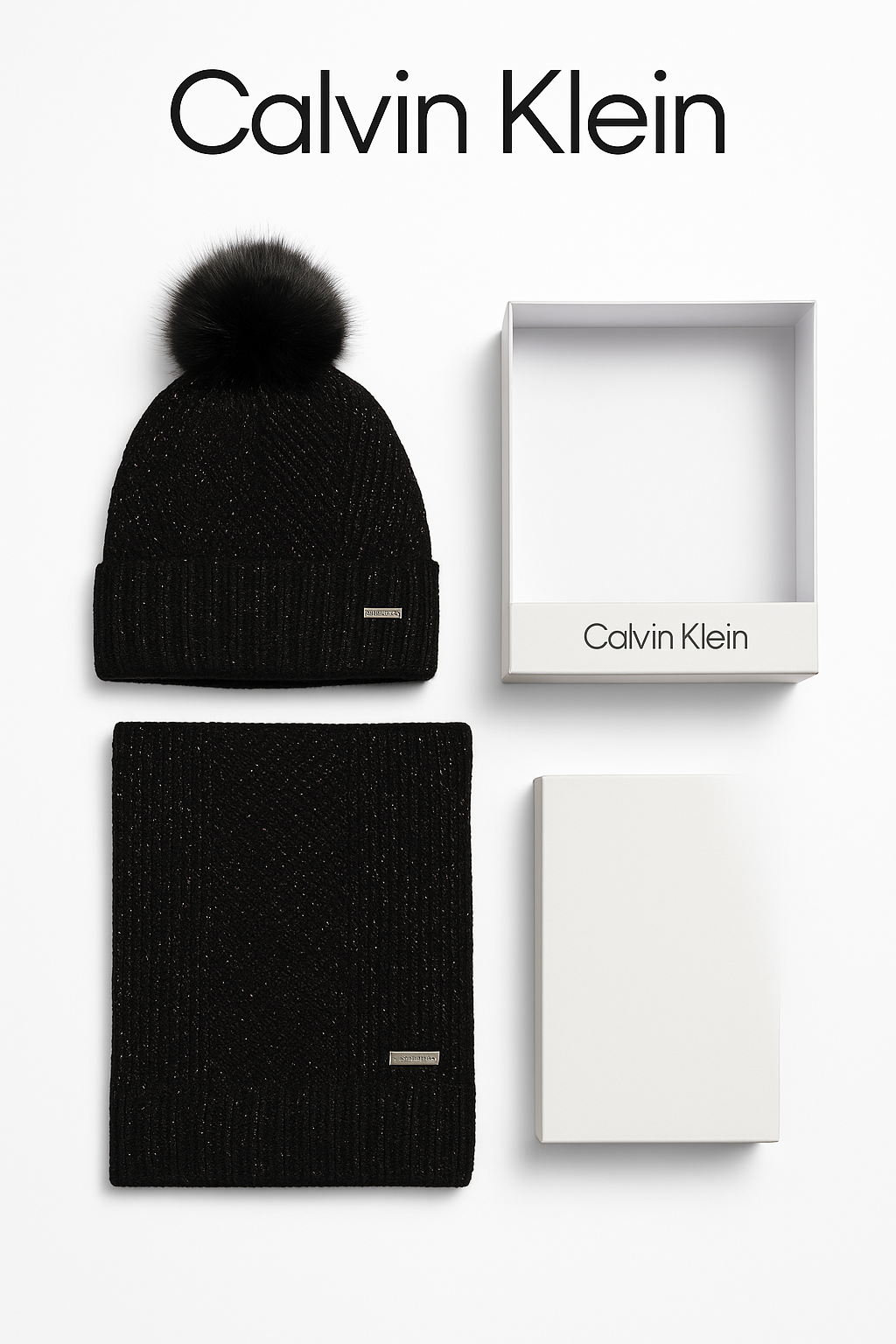 Gorro y bufanda Calvin Klein negro