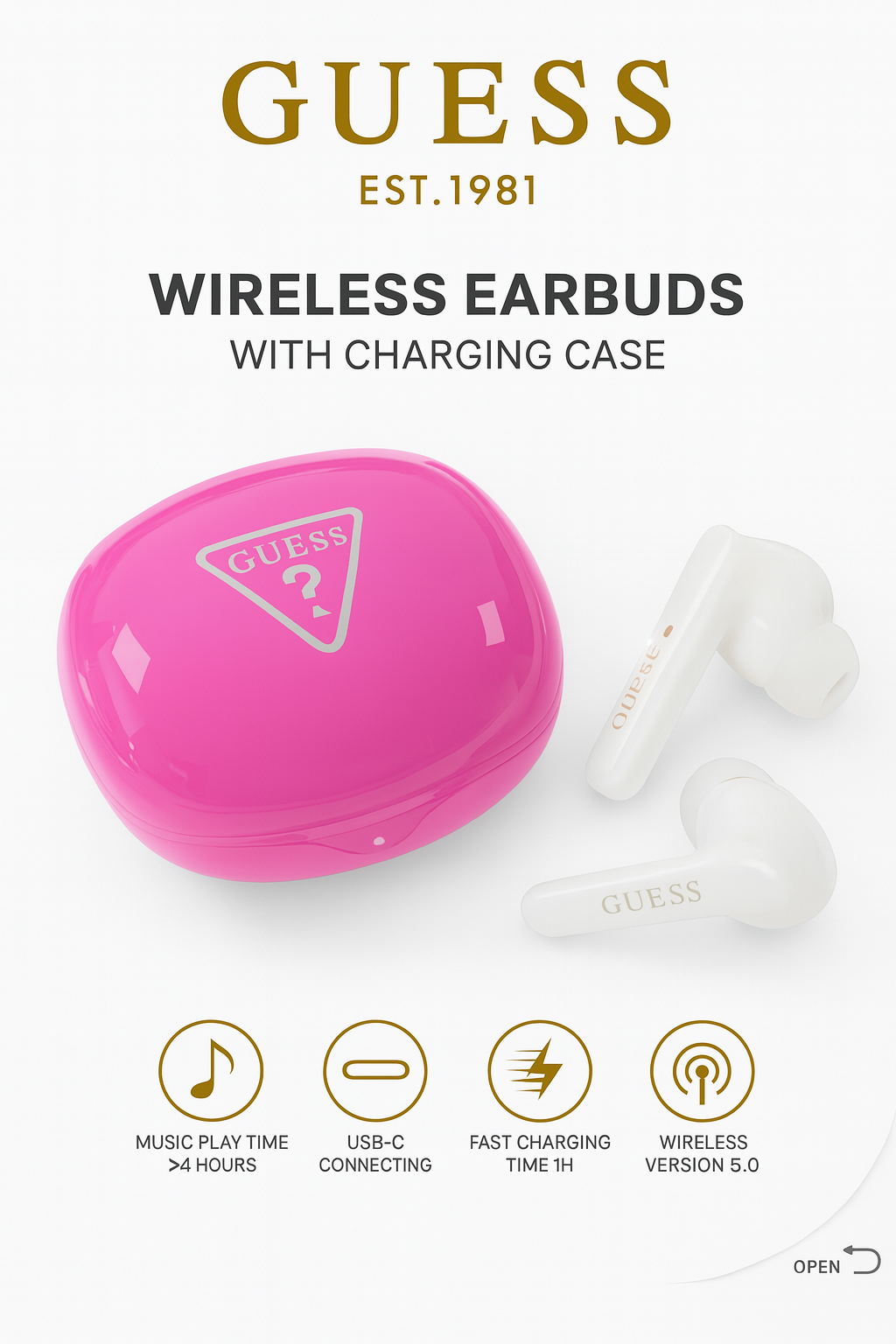 Audífonos Bluetooth Guess rosados