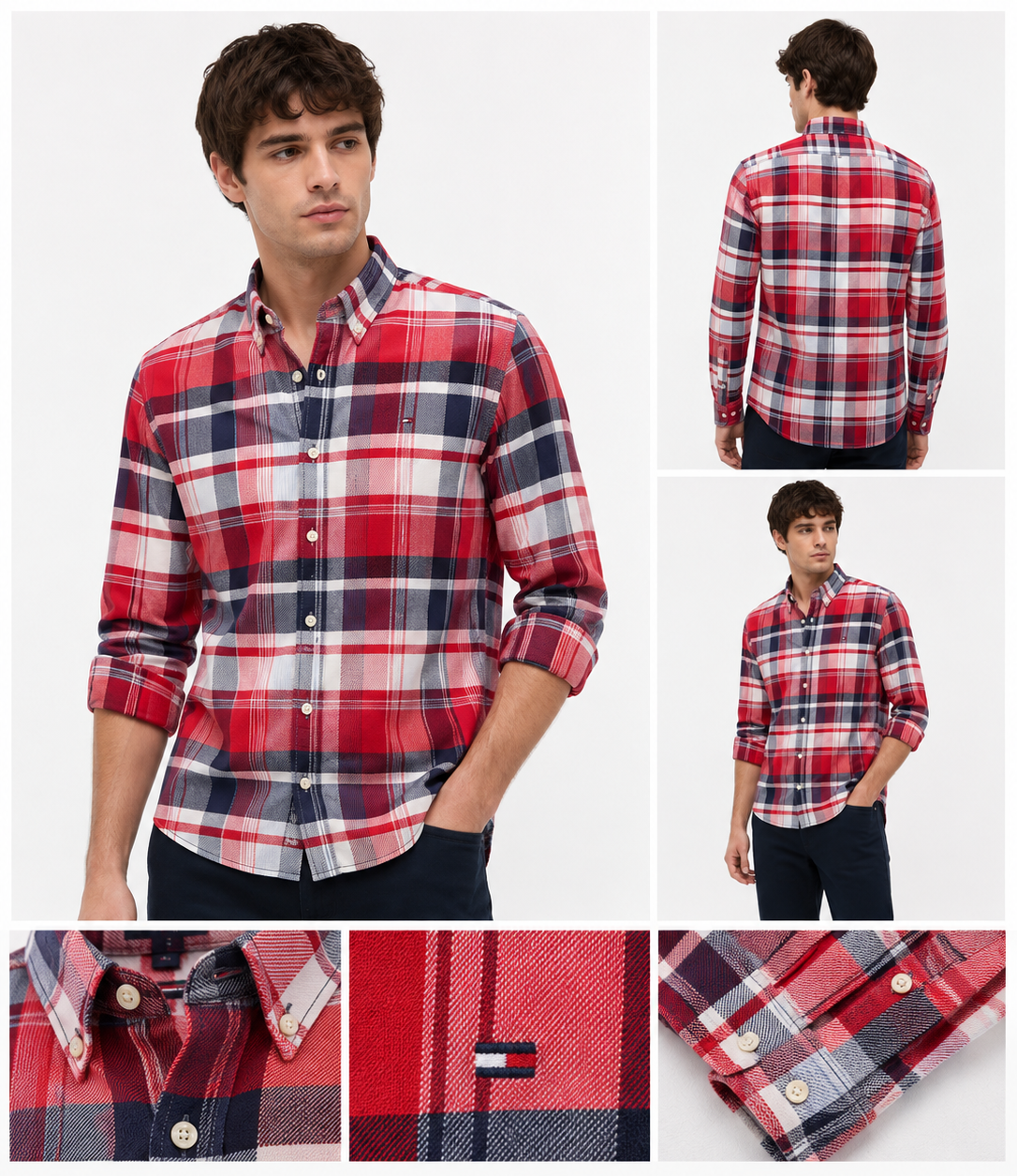 Camisa TH manga larga roja estampado de cuadros
