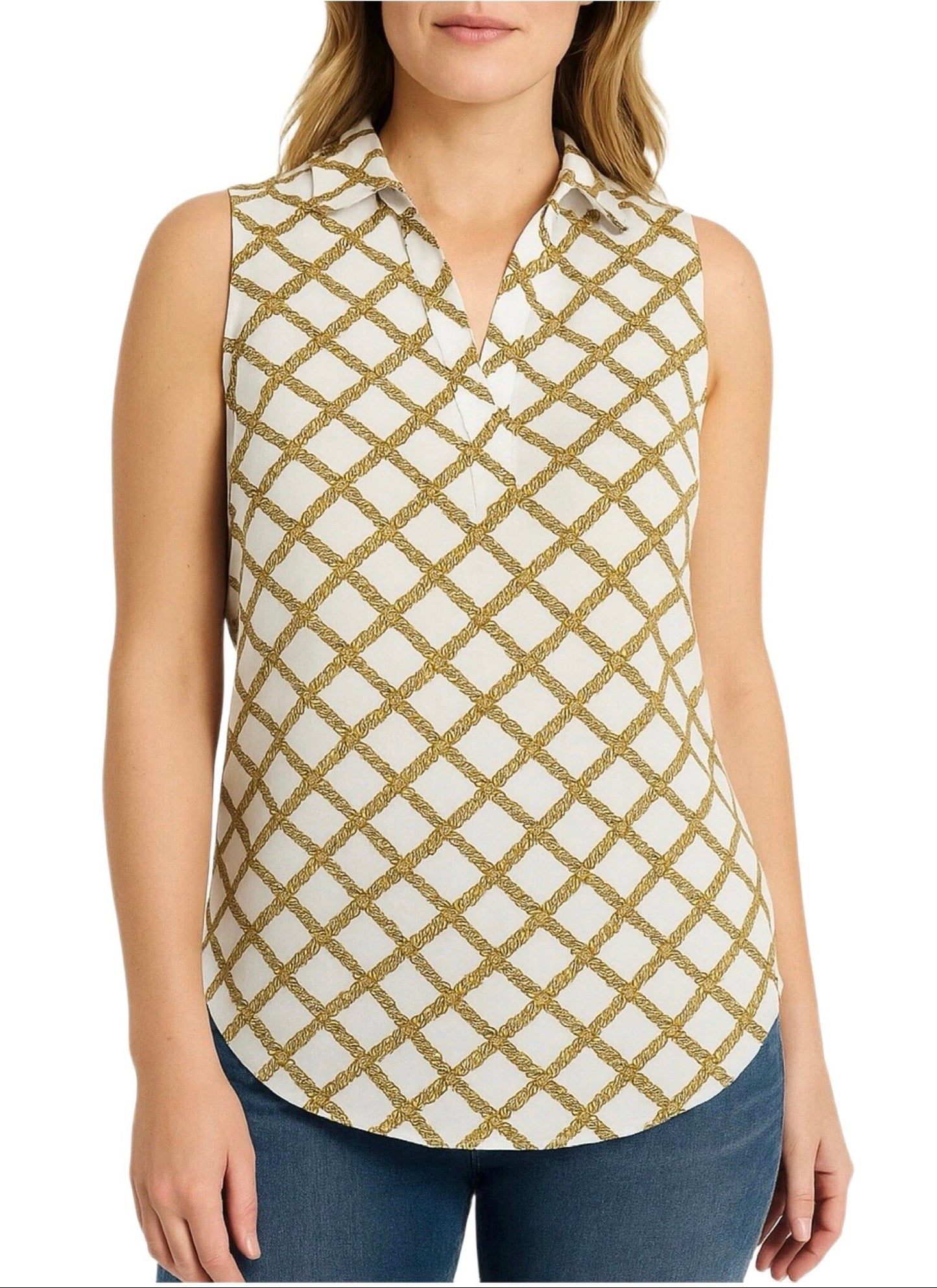 Blusa MK blanco cadenitas sin mangas