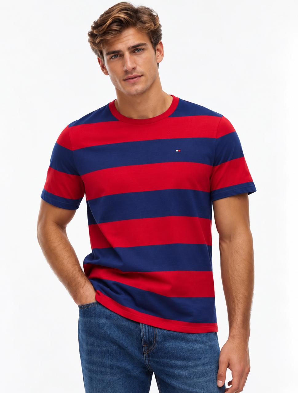 Camiseta TH rayas azul y rojo
