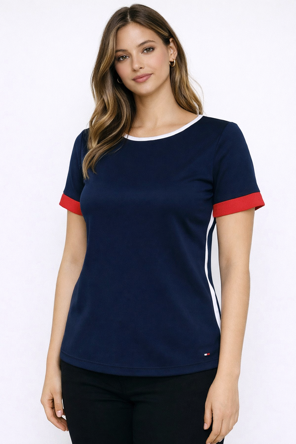 Blusa TH azul manga rojo (Oversize)
