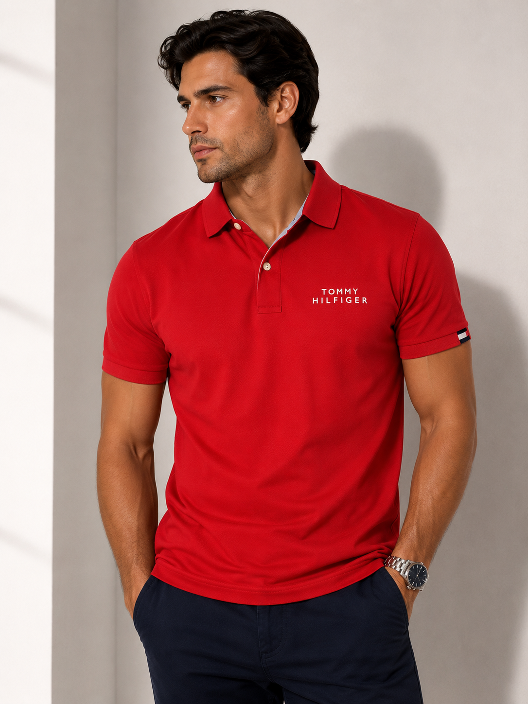 Camisa TH hombre tipo polo roja