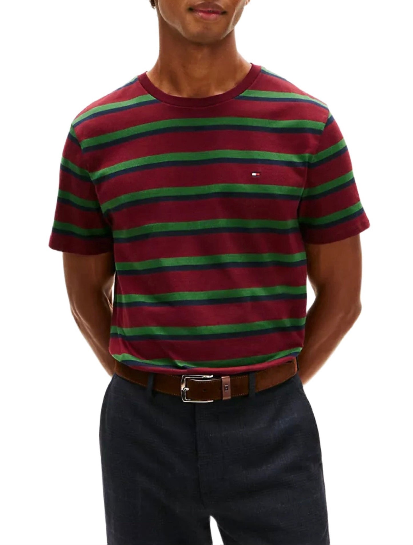 Camiseta TH rayas vino con rayas verdes y azul
