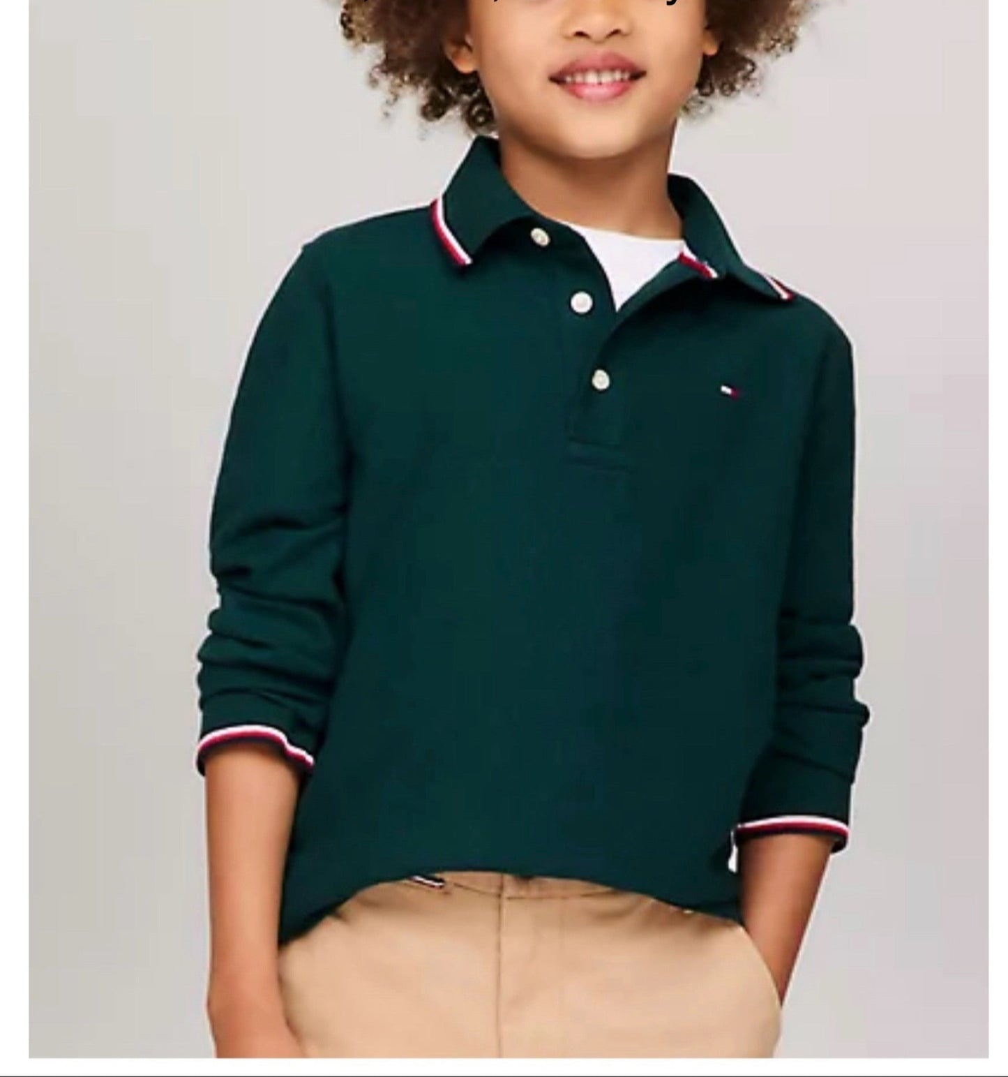 Camisa TH tipo polo manga larga verde esmeralda niño