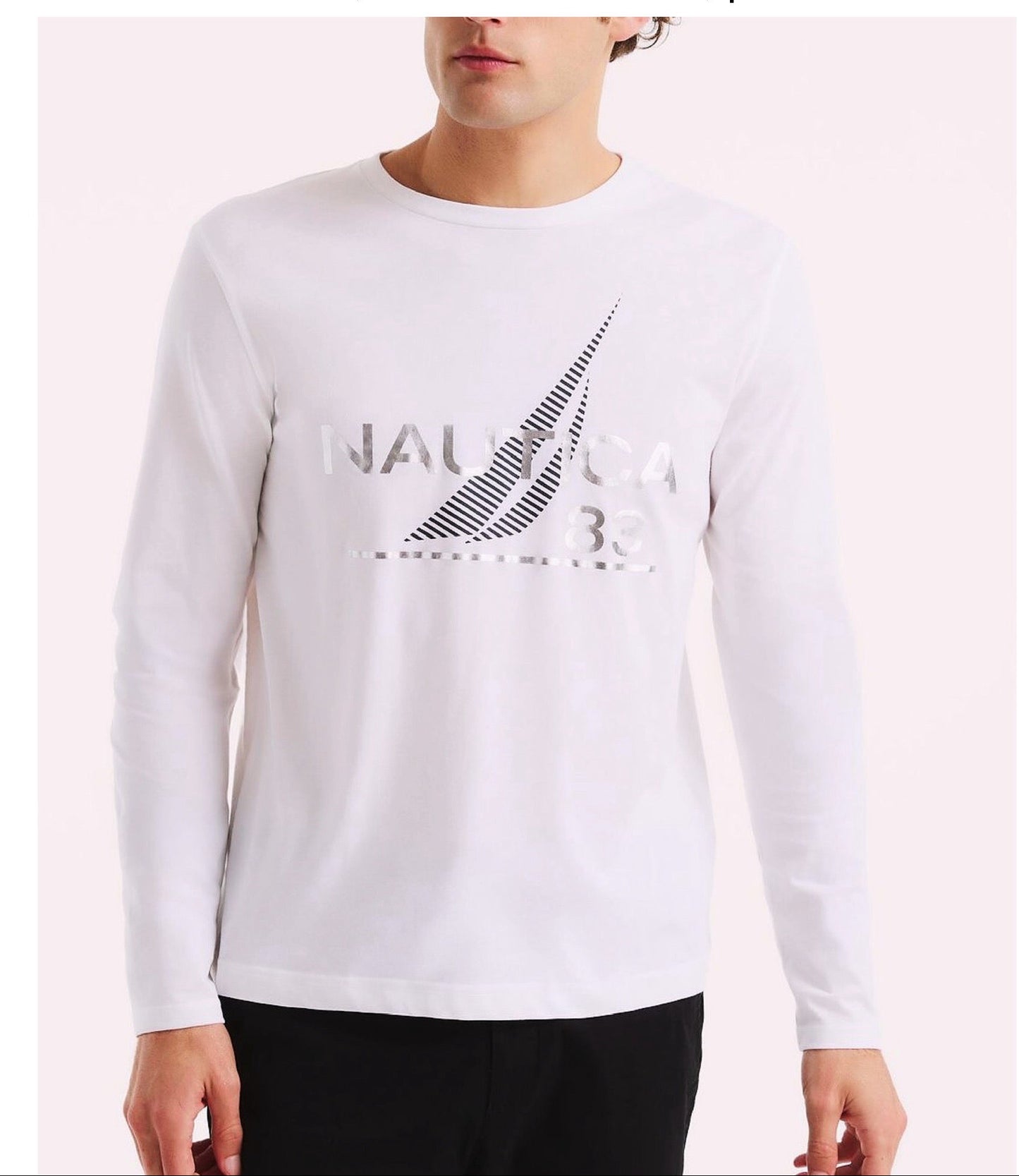 Camiseta Nautica manga larga blanco plateado hombre