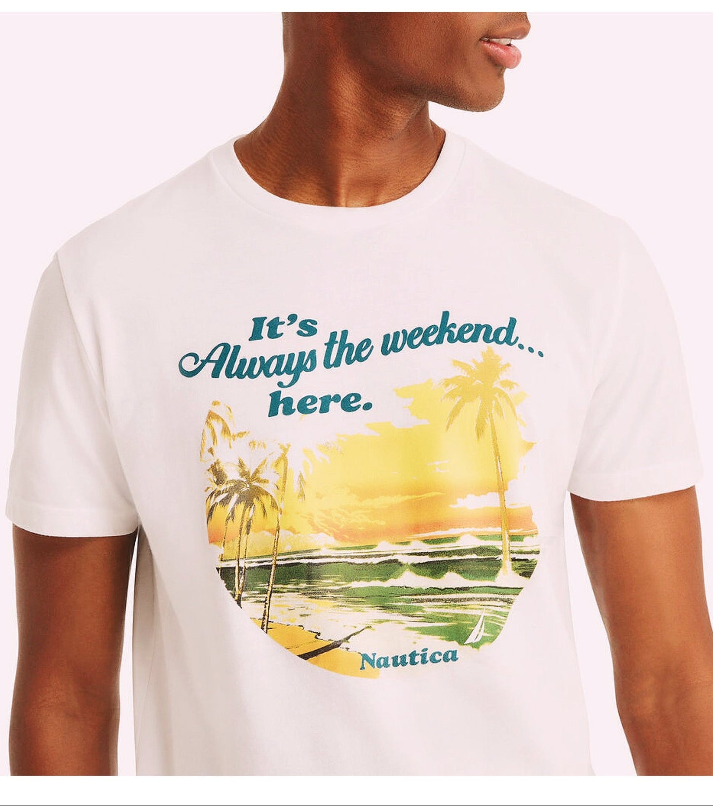 Camiseta Nautica blanco estampado playa hombre