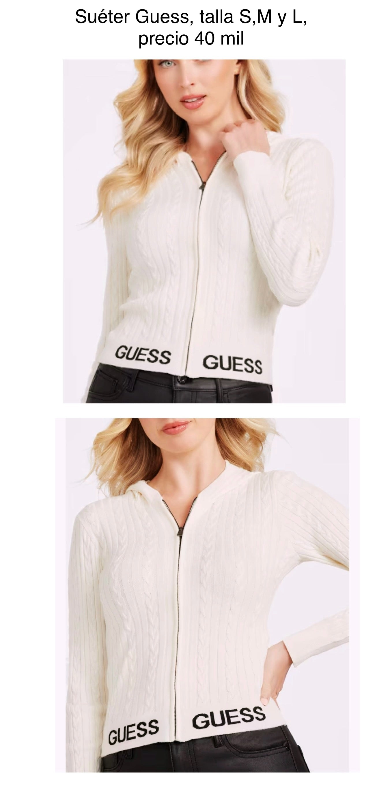 Sueter Guess con gorro y detalle en cintura Blanco