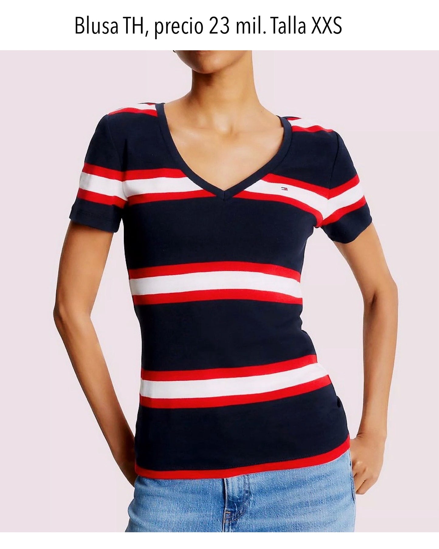 Blusa TH rayas azul rojo blanco