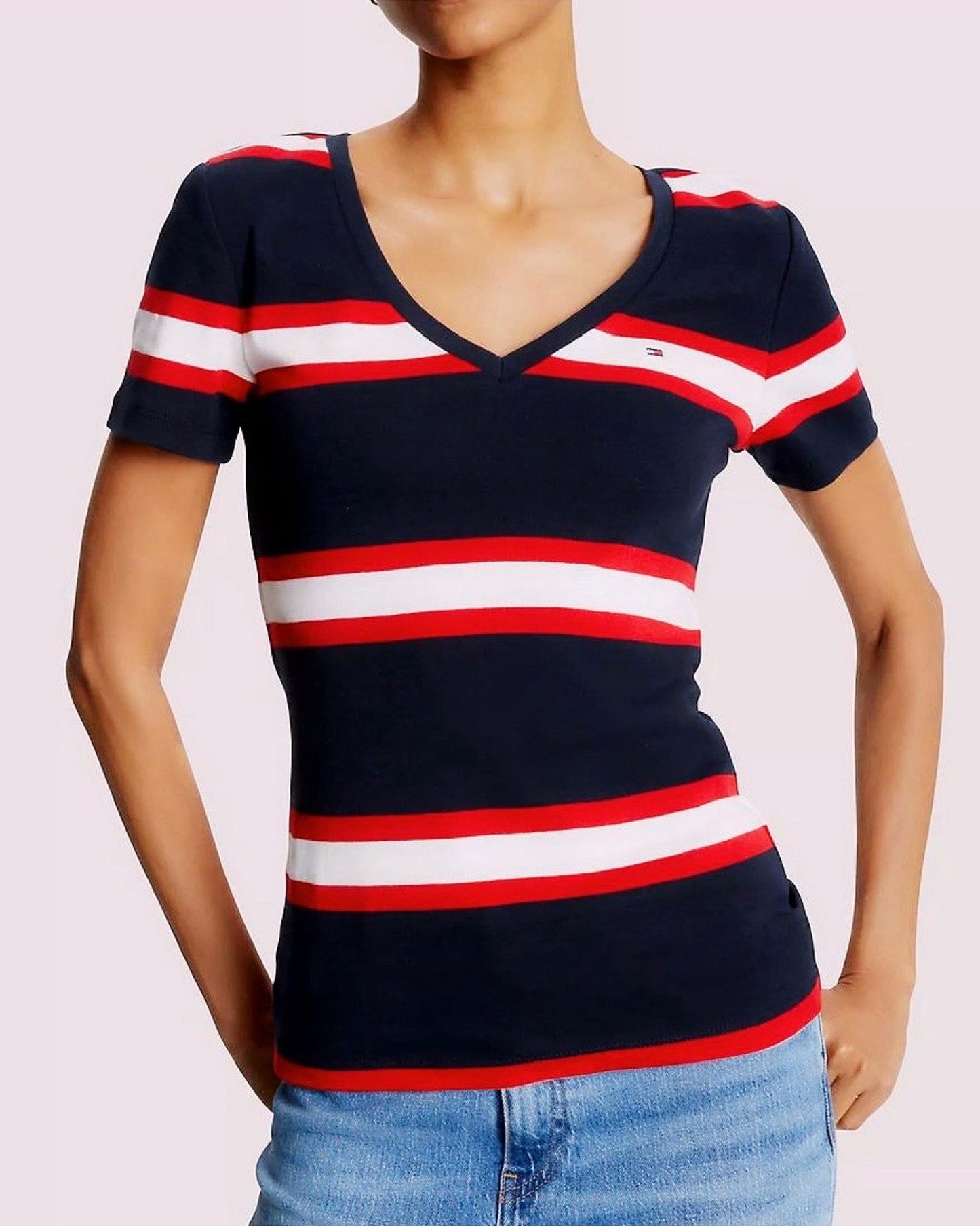 Blusa TH rayas azul rojo blanco