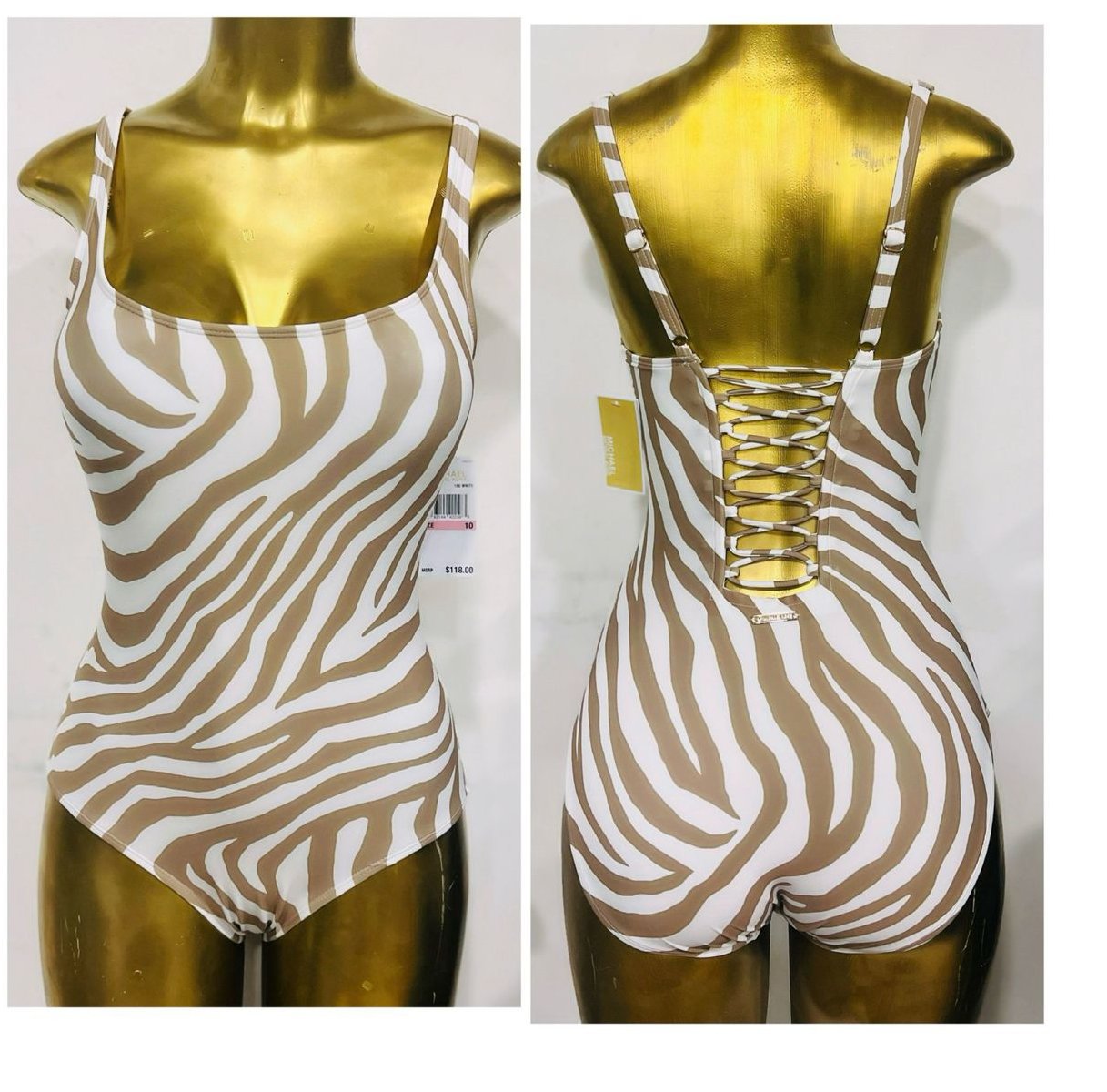 Traje de baño MK animal print cebra beige mujer
