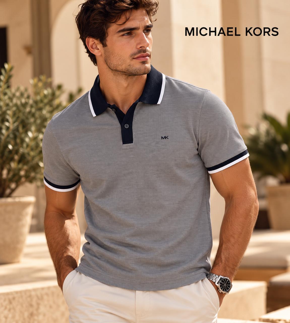Camisa MK tipo polo gris con azul