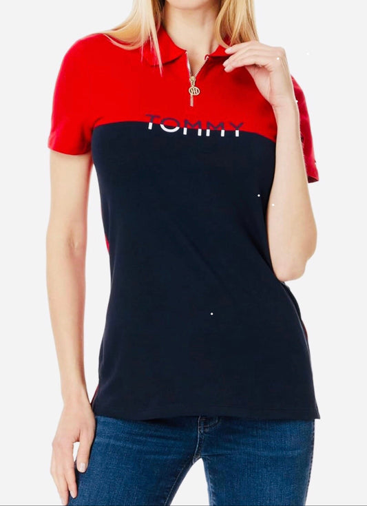 Blusa TH roja polo con zipper