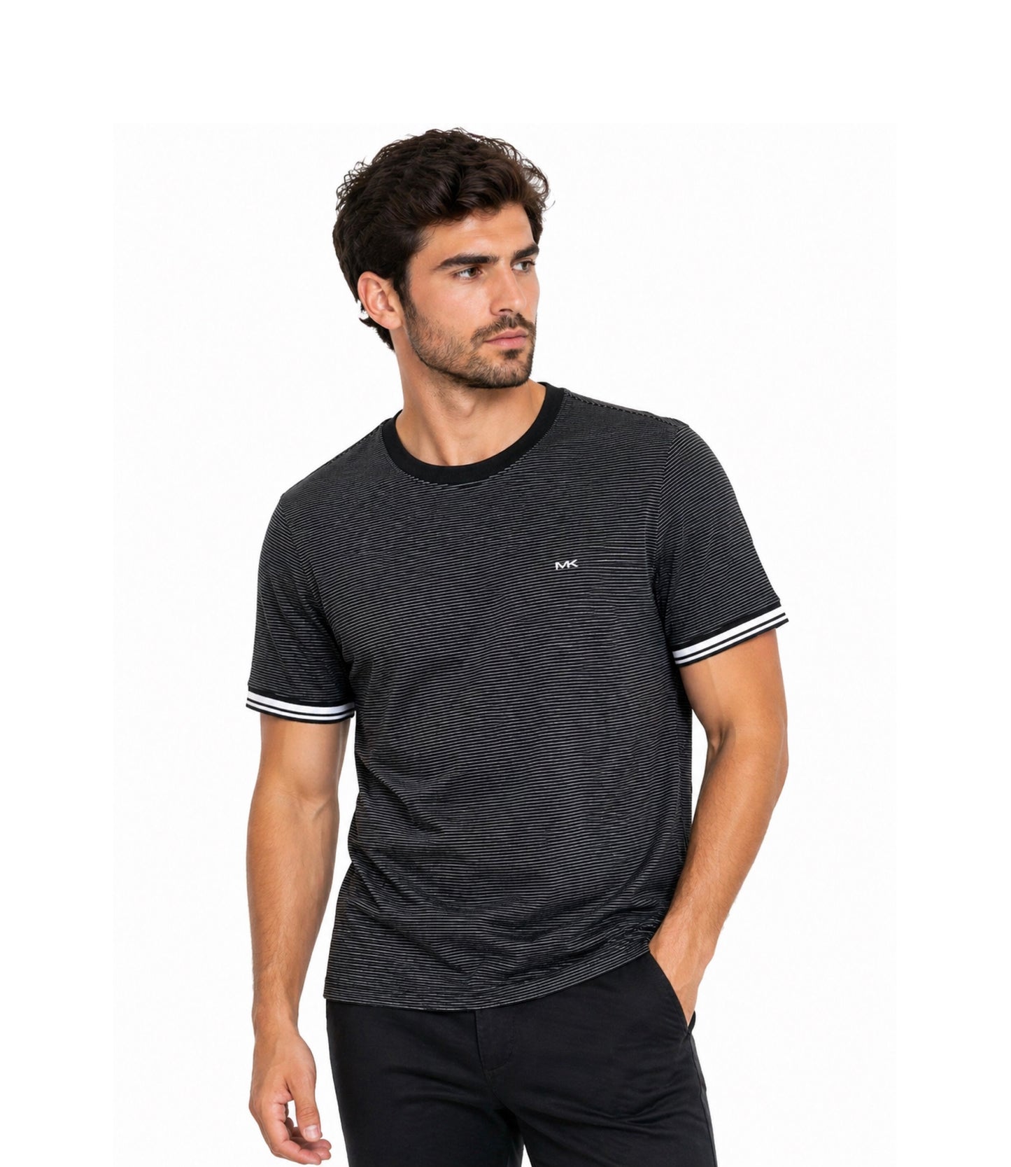 Camiseta MK negro con detalle en mangas