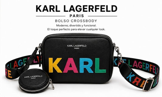 Bolso Karl Lagerfeld negro con detalle en bordado de colores
