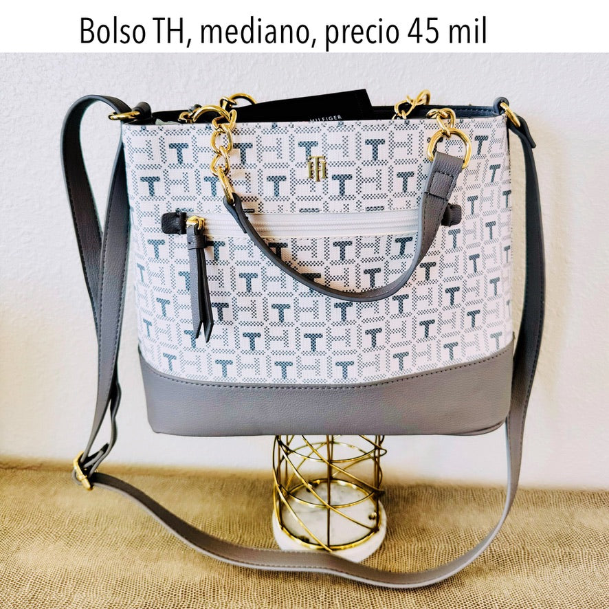 Bolso mediano Manos Libres TH blanco gris estampado mujer