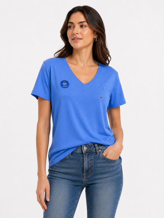 Blusa Náutica cuello V color celeste oscuro